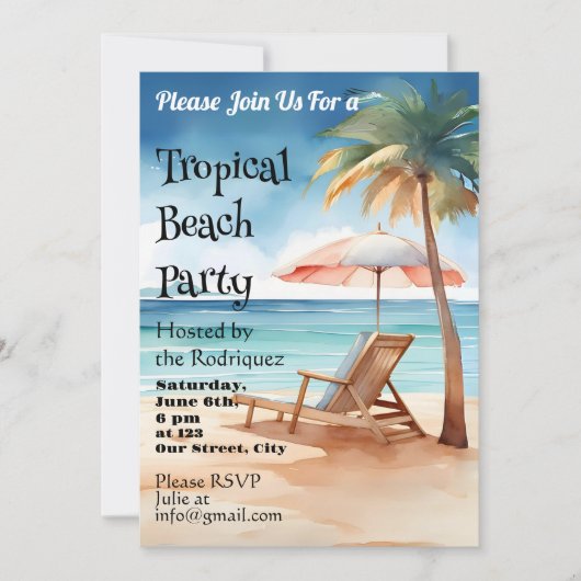 Tropical Beach Party Einladung (Vorderseite)