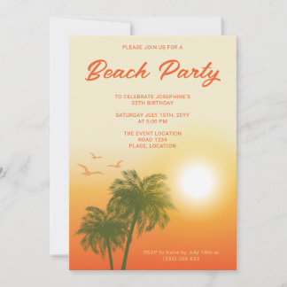 Tropical Beach Party Sunset Palm Trees Geburtstag Einladung