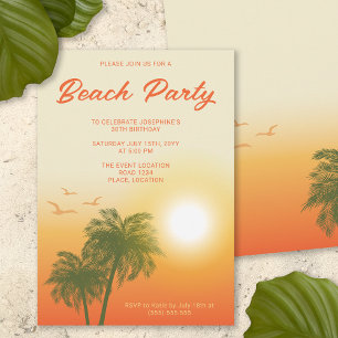 Tropical Beach Party Sunset Palm Trees Geburtstag Einladung