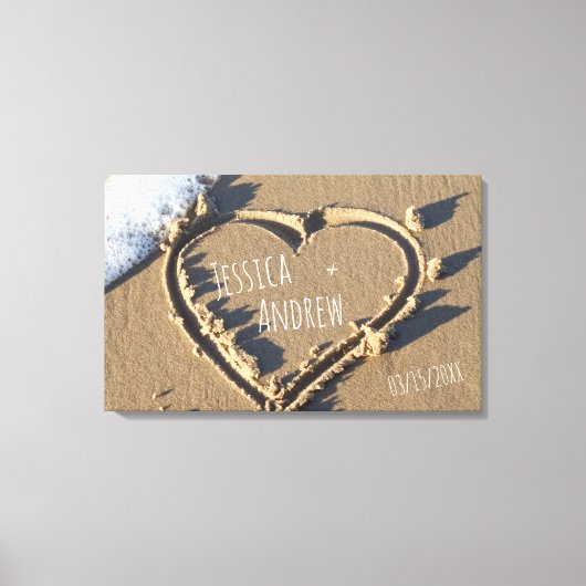 Tropical Beach Personalisiert Names Herz in Sand Leinwanddruck (Vorderseite)