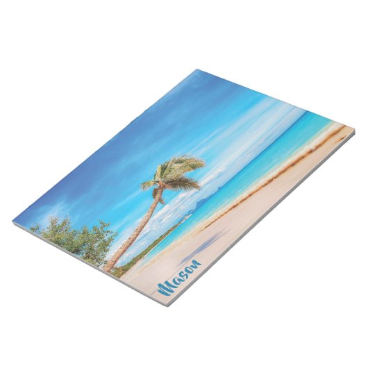 Tropical Beach (personalisierter Name) Notizblock (angewinkelt)