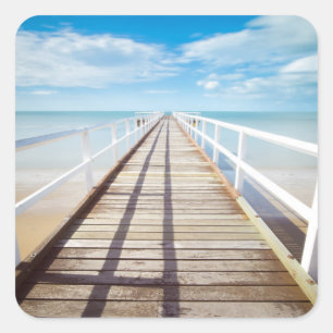 Tropical Beach Pier Square Aufkleber