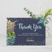 Tropical Beach Pineapa Navy Blue Danke Karte (Stehend Vorderseite)