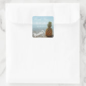 Tropical Beach Pineapse Gastgeschenk Hochzeit Quadratischer Aufkleber (Tasche)