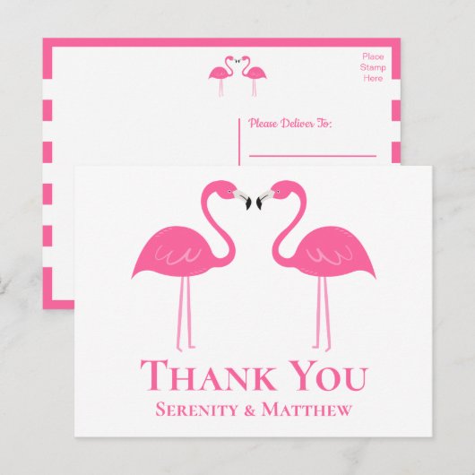 Tropical Beach Pink Flamingo Wedding Vielen Dank Postkarte (Vorne/Hinten)