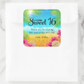 Tropical Beach Pink Hibiskus Sweet 16 Gefallen Quadratischer Aufkleber (Tasche)