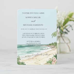 Tropical Beach Pink Orchid Floral Wedding Einladung
