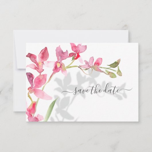 Tropical Beach Pink Orchideen mit Schatten Save The Date (Vorderseite)