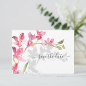 Tropical Beach Pink Orchideen mit Schatten Save The Date (Stehend Vorderseite)