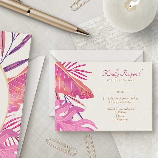 Tropical Beach Pink Wedding RSVP