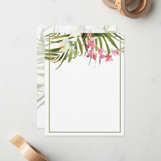 Tropical Beach Pink & White Floral Orchias Blank Mitteilungskarte (Vorderseite/Rückseite Beispiel)