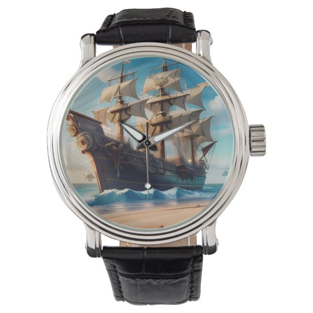 Tropical Beach Pirate Ship Armbanduhr (Vorderseite)
