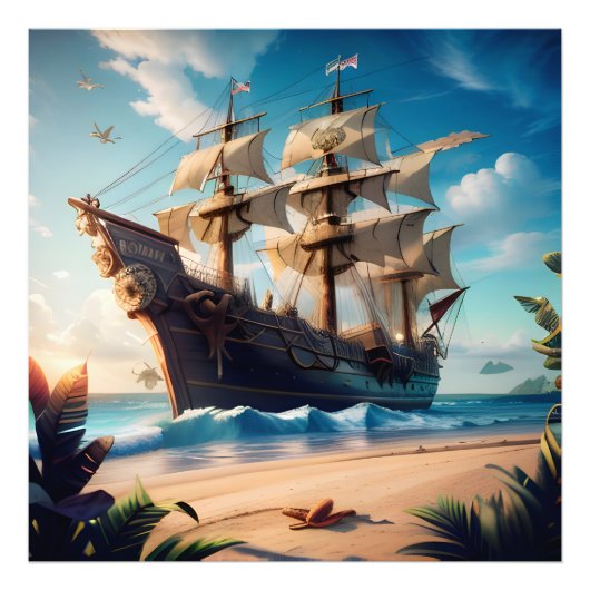 Tropical Beach Pirate Ship Fotodruck (Vorne)