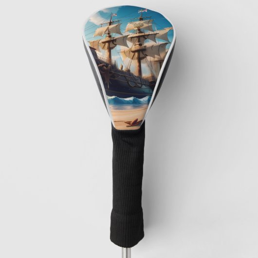 Tropical Beach Pirate Ship Golf Headcover (Vorderseite)