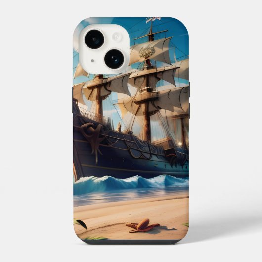 Tropical Beach Pirate Ship iPhone Hülle (Rückseite)