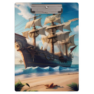 Tropical Beach Pirate Ship Klemmbrett