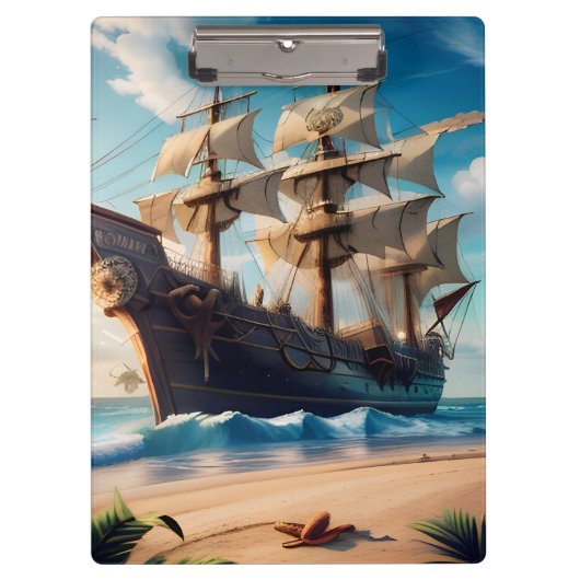 Tropical Beach Pirate Ship Klemmbrett (Vorderseite)