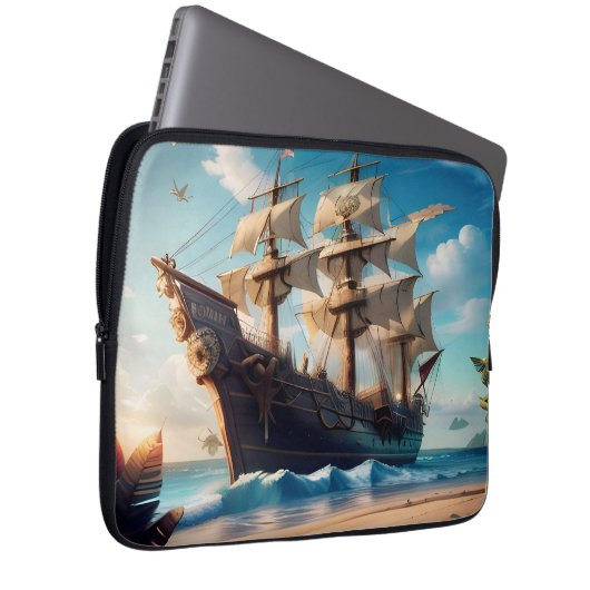 Tropical Beach Pirate Ship Laptopschutzhülle (Vorne Rechts)