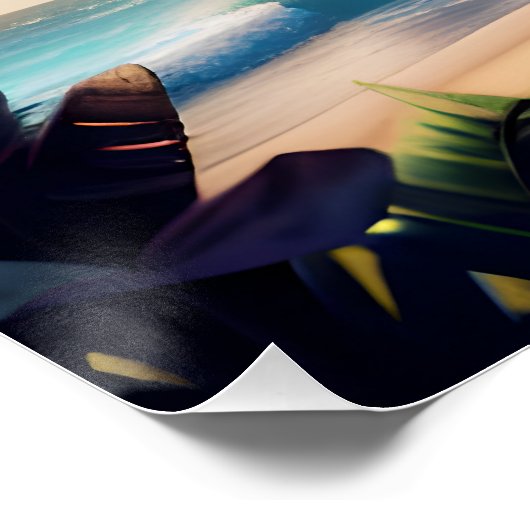 Tropical Beach Pirate Ship Poster (Ecke)