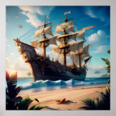 Tropical Beach Pirate Ship Poster (Vorne)