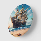 Tropical Beach Pirate Ship Runde Wanduhr (Winkel)