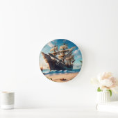 Tropical Beach Pirate Ship Runde Wanduhr (Zuhause)