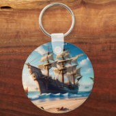 Tropical Beach Pirate Ship Schlüsselanhänger (Rückseite)