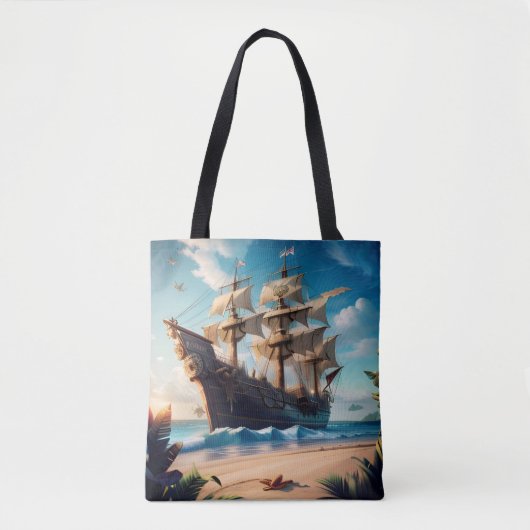 Tropical Beach Pirate Ship Tasche (Vorderseite)