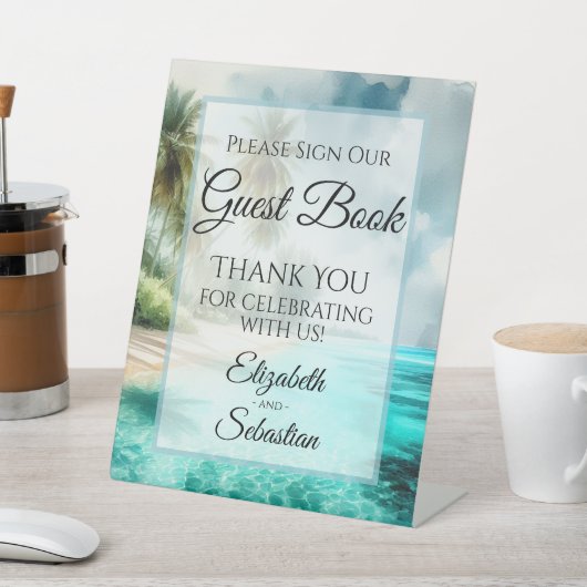 Tropical Beach Please Sign Our Guestbook Sign Sockelschild (In SItu)