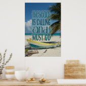 Tropical Beach Poster Palm Tree Boats Reisen (Küche)