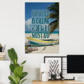 Tropical Beach Poster Palm Tree Boats Reisen (Heimbüro)