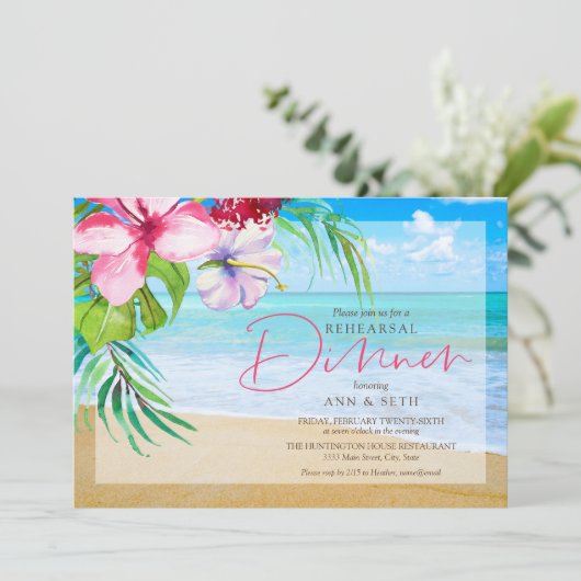 Tropical Beach Probe Dinner Einladung (Stehend Vorderseite)