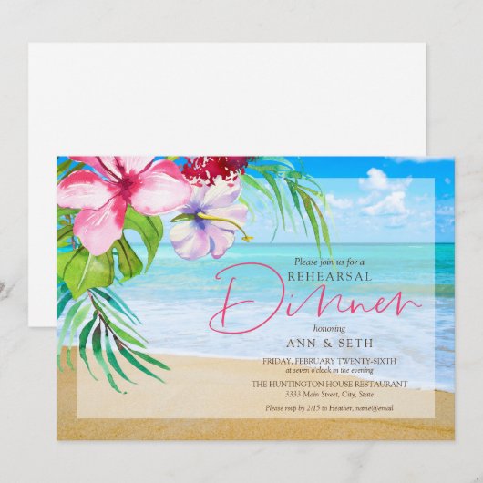 Tropical Beach Probe Dinner Einladung (Vorne/Hinten)