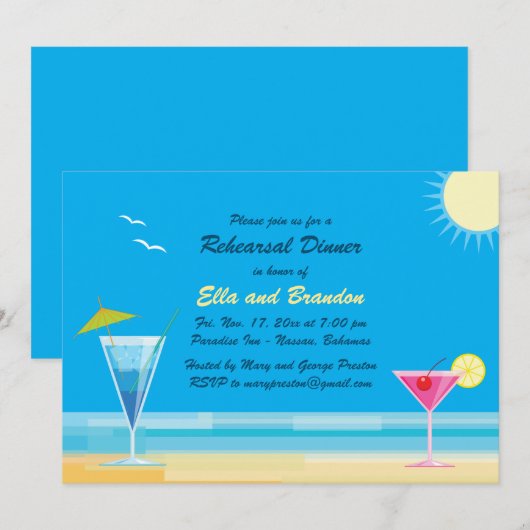 Tropical Beach Probe Dinner Einladung (Vorne/Hinten)