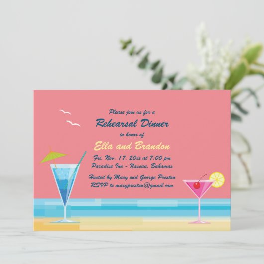 Tropical Beach Probe Dinner Einladung (Stehend Vorderseite)
