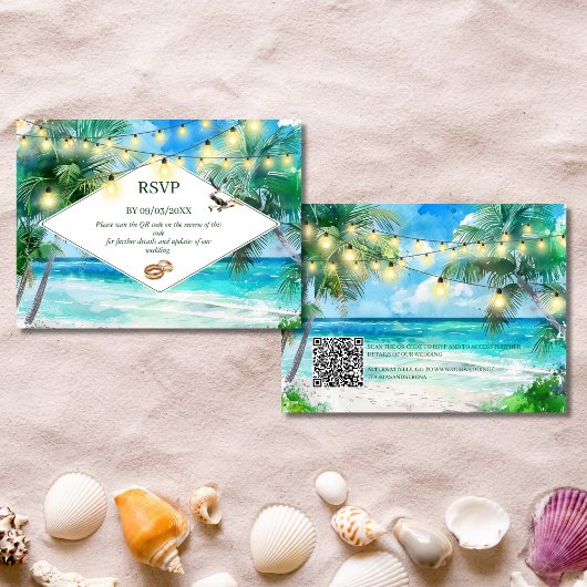 Tropical Beach QR Code UAWG Wedding Card Mitteilungskarte