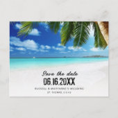 Tropical Beach QR Code Wedding Save the Date Ankündigungspostkarte (Vorderseite)