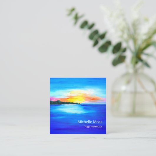 Tropical Beach QR Code Yoga Instructor Quadratische Visitenkarte (Stehend Vorderseite)