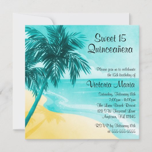 Tropical Beach Quinceanera Einladungen zum Geburts (Vorderseite)