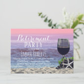 Tropical Beach Red Wine Starfish Retirement Party Einladung (Stehend Vorderseite)