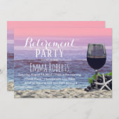 Tropical Beach Red Wine Starfish Retirement Party Einladung (Vorne/Hinten)