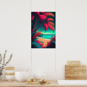 Tropical Beach Rustic Elegante Rot Grün Orange Poster (Küche)