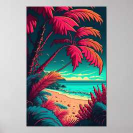 Tropical Beach Rustic Elegante Rot Grün Orange Poster