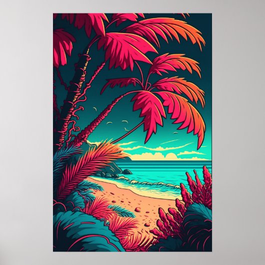 Tropical Beach Rustic Elegante Rot Grün Orange Poster (Vorne)