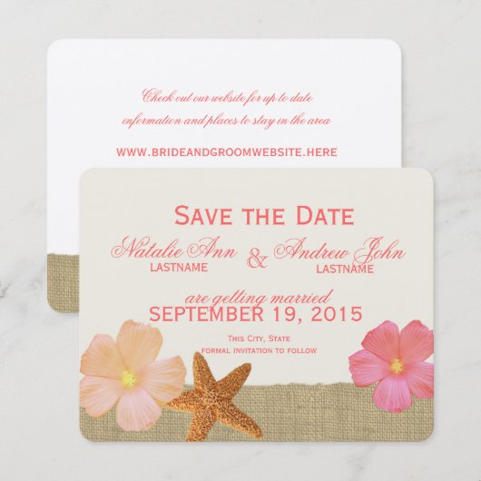 Tropical Beach Rustikal Save the Date (Vorne/Hinten)