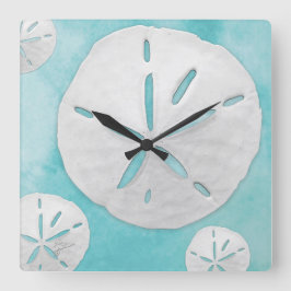 Tropical Beach Sand Dollar Türkisches Wasser Quadratische Wanduhr