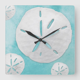 Tropical Beach Sand Dollar Türkisches Wasser Quadratische Wanduhr