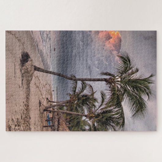 Tropical Beach Sand Palms Sunset Puzzle (Horizontal)