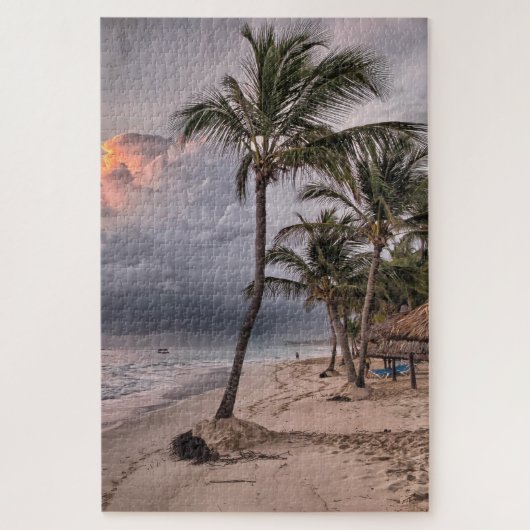 Tropical Beach Sand Palms Sunset Puzzle (Vertikal)