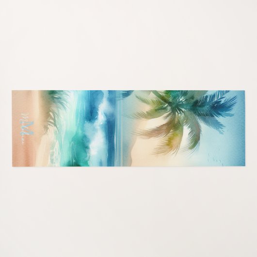 Tropical Beach Sand Waves Palm Name Monogram Yogamatte (Rückseite (Horizontal))